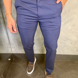 Calça Alf Slim Xadrez Cintura Elástica Ponto H Marinho