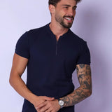 Camiseta Gola Padre Zíper Azul Marinho