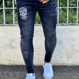 Calça Jeans Masculina Super Skinny Black Lavada Patch Caveira