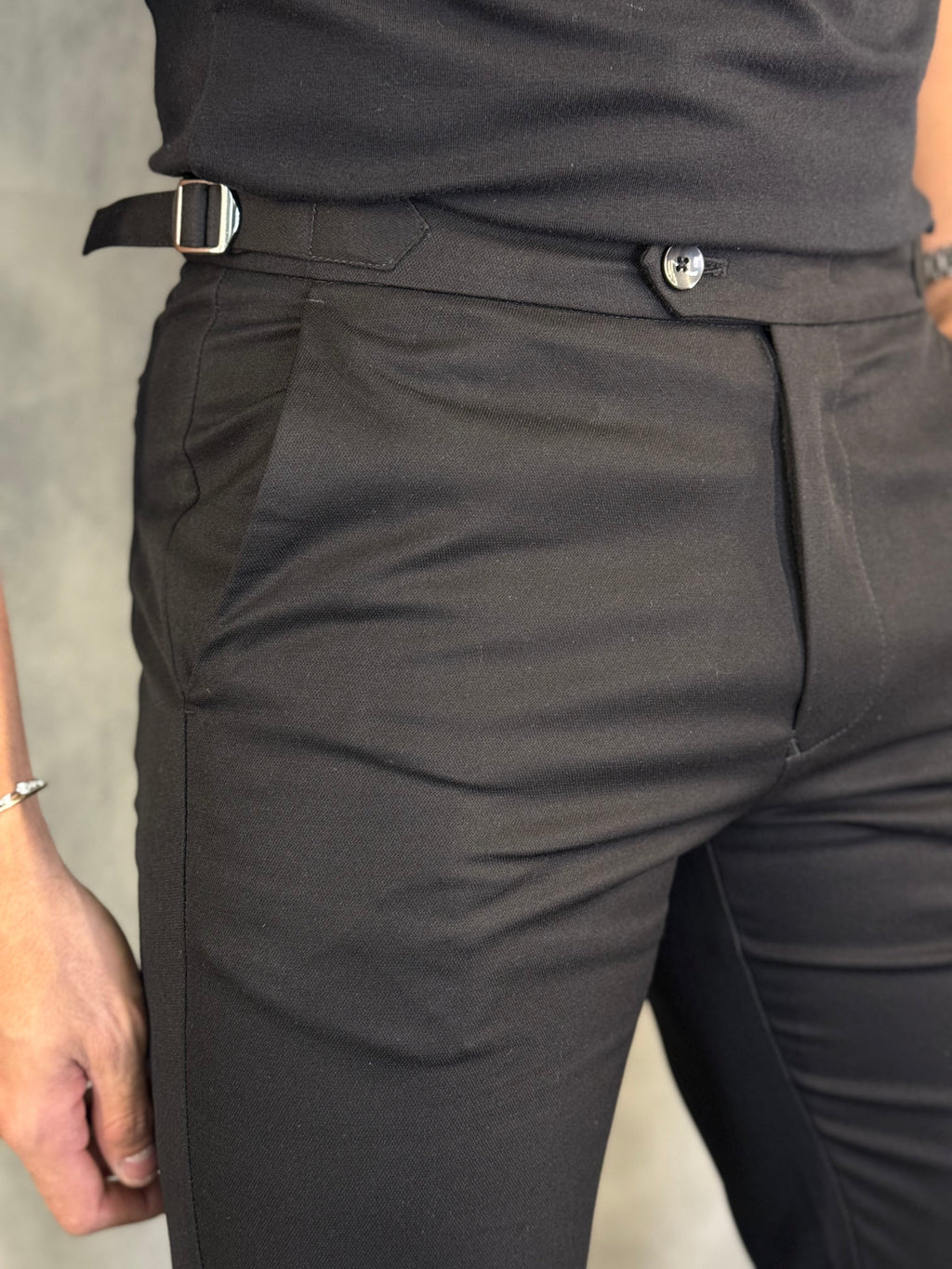 Calça Alf. Maquinetada Skinny Ajuste Fivela Ponto H Preto