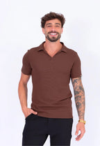 Camisa Polo Italiana Tricot Marrom Café