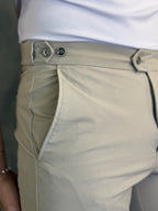 Calça Alfaiataria Skinny Com Ajuste Botão Elástico Ponto H Areia