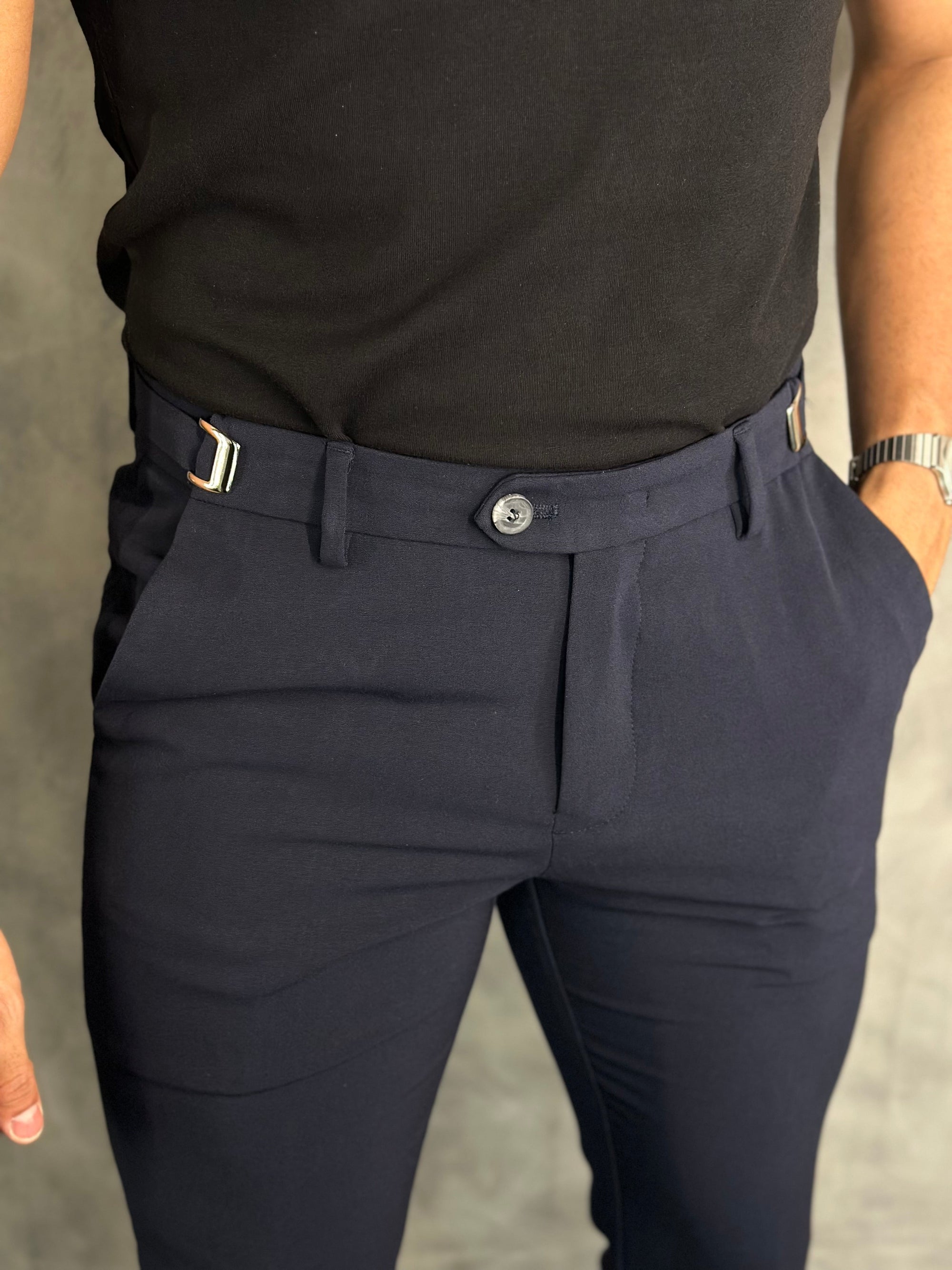 Calça Alf Atenas Ajuste Fivela Ponto H Marinho