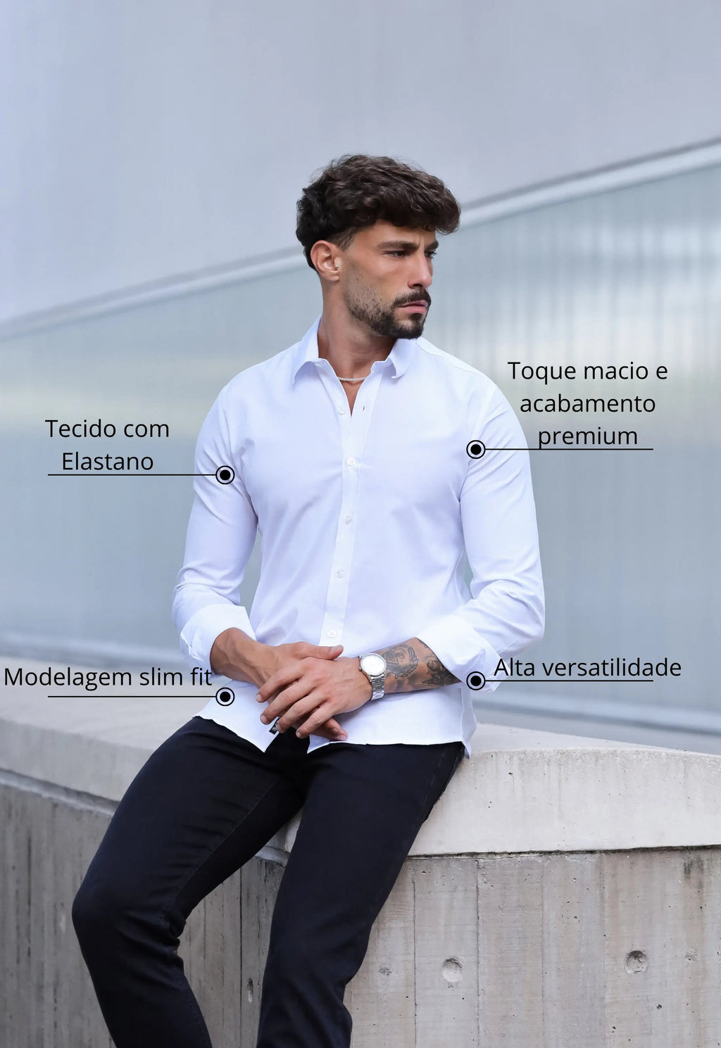 Camisa Masculina Manga Longa Slim Branca