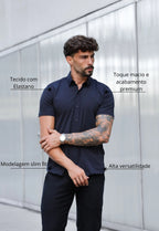 Camisa Masculina Manga Curta Slim Preta