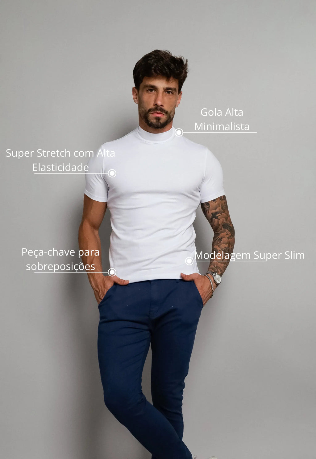 Camiseta Slim Gola Alta Branca