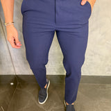 Calça Alfaiataria Skinny Com Ajuste Botão Elástico Ponto H Marinho