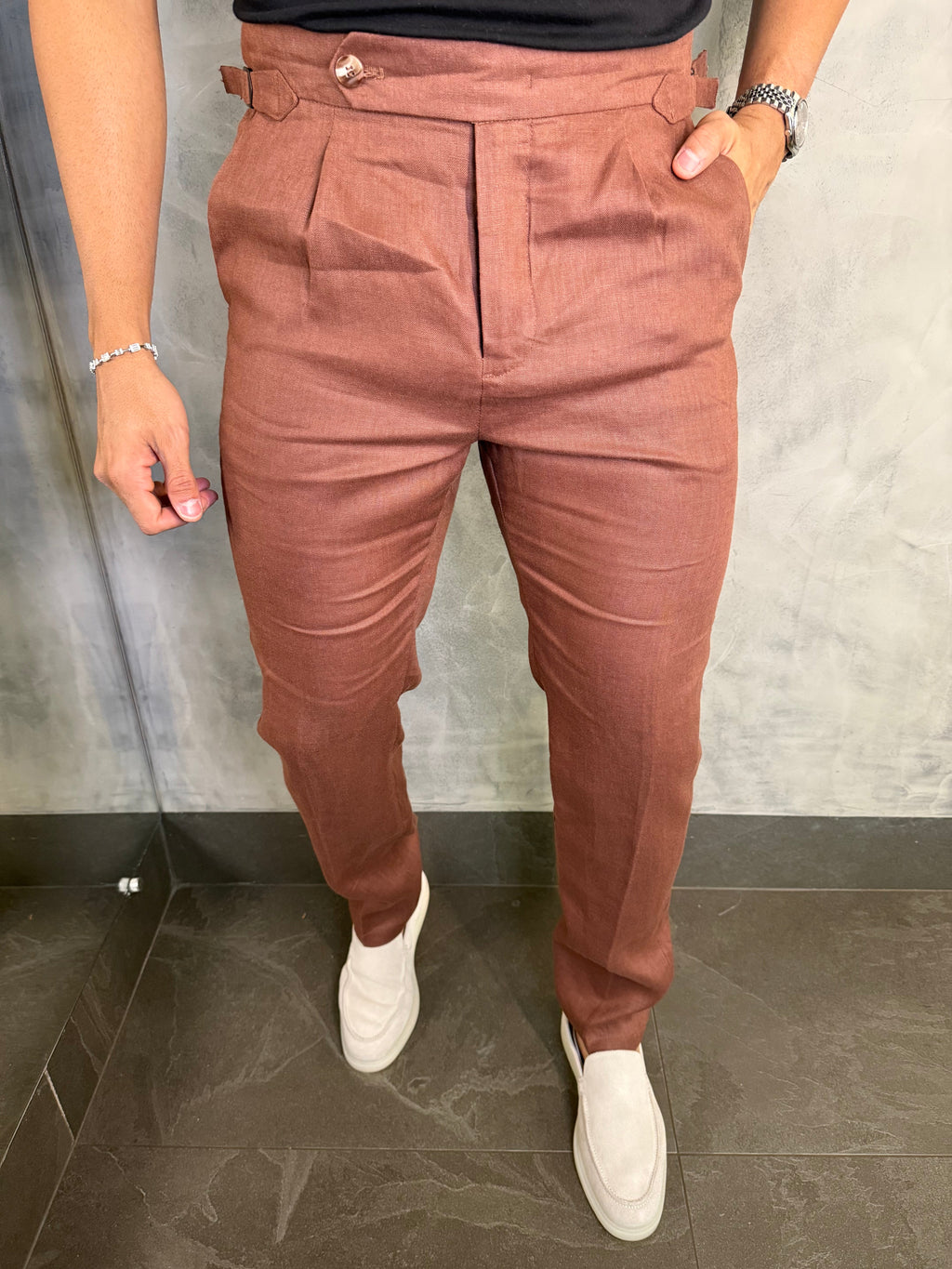 Calça Alf. Gurkha Puro Linho Ponto H Marrom