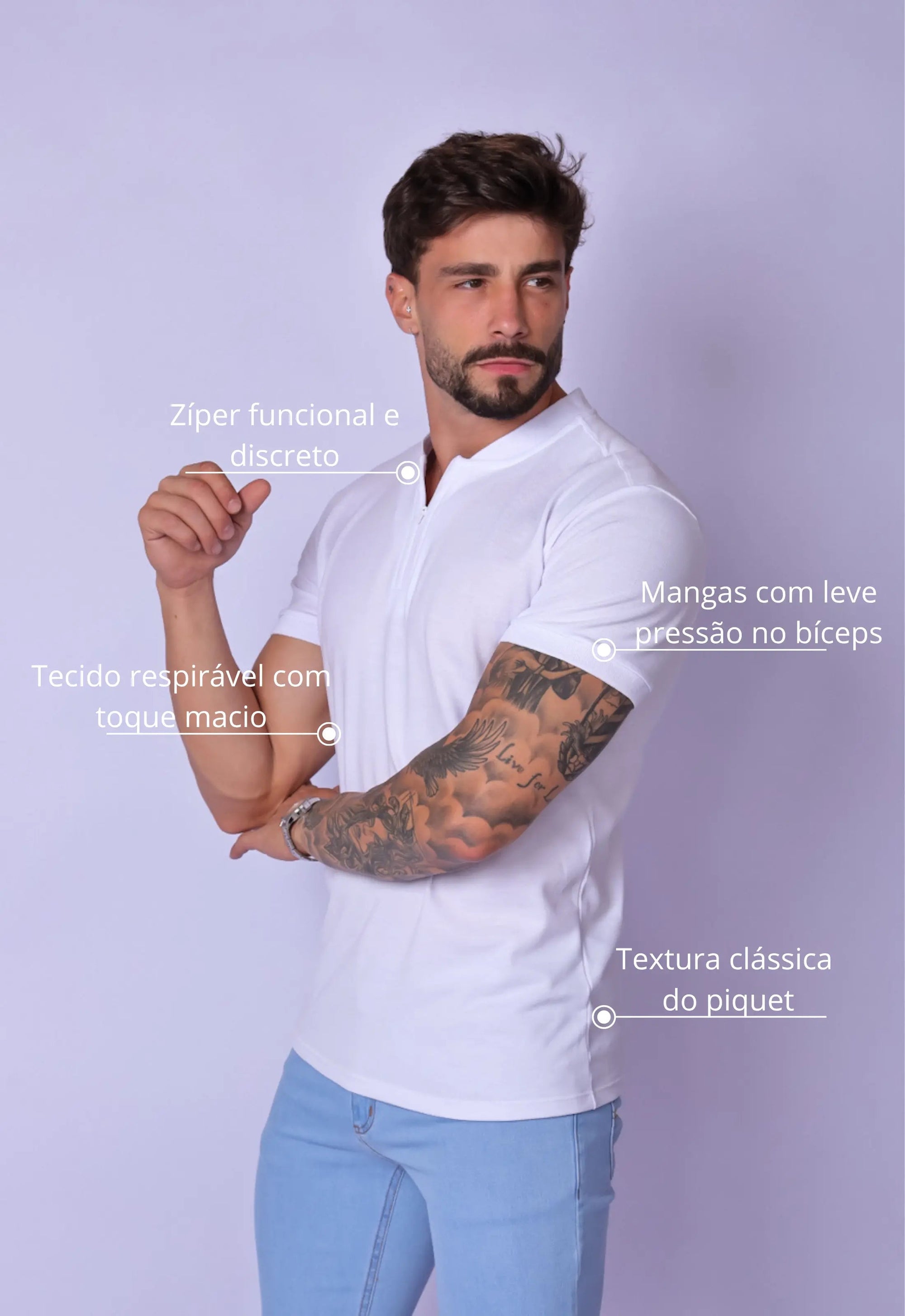Camiseta Gola Padre Zíper Branca