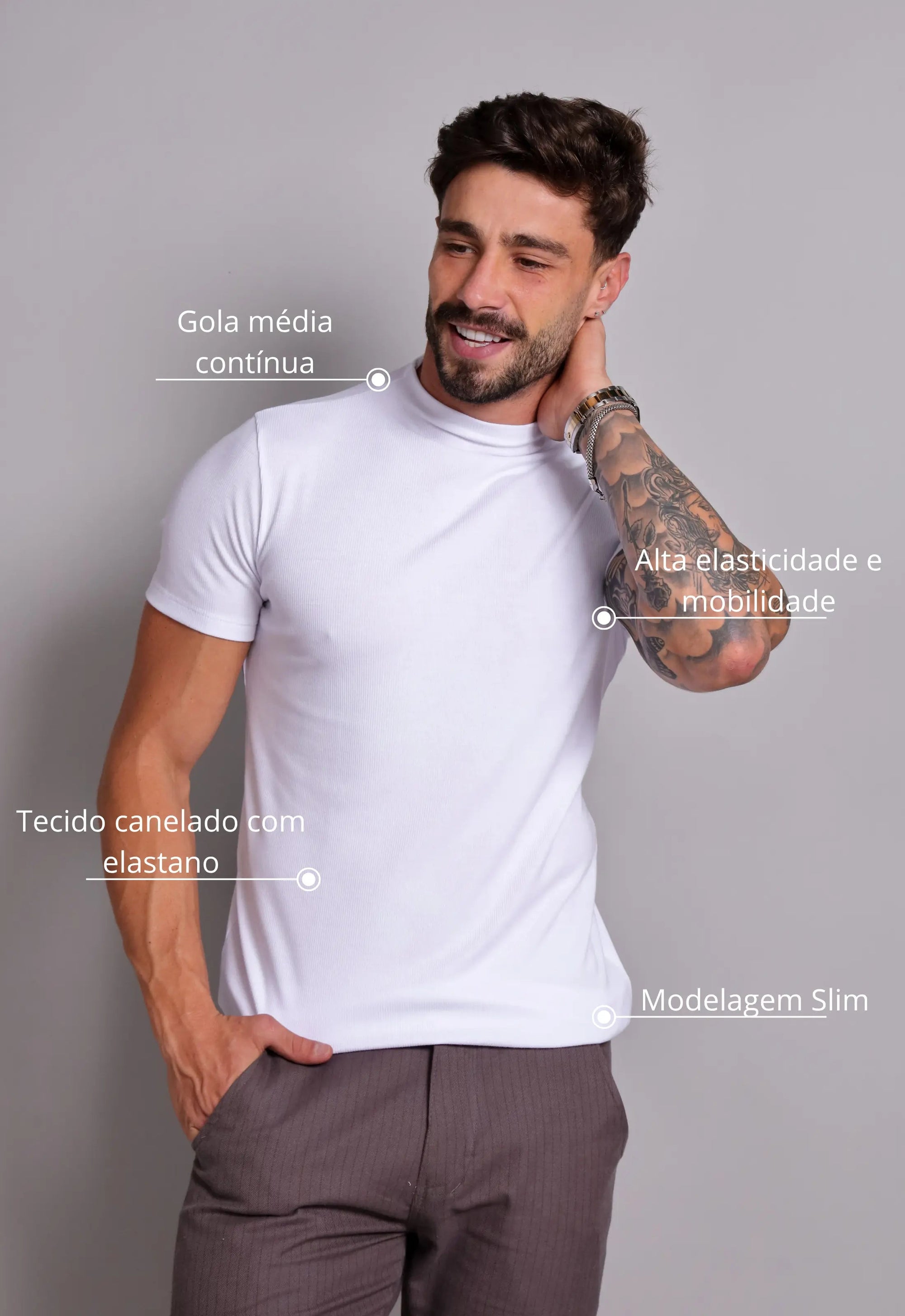 Camiseta Slim Gola Média Branca