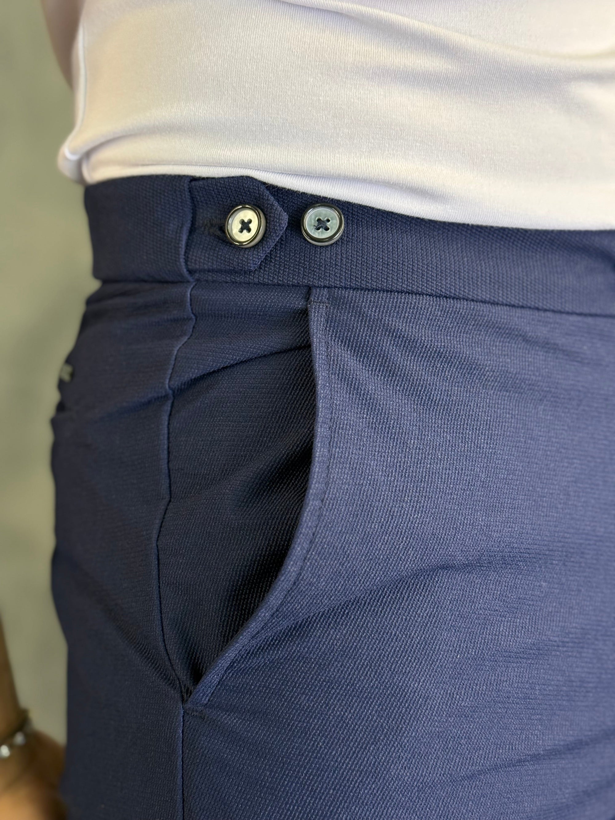 Calça Alfaiataria Skinny Com Ajuste Botão Elástico Ponto H Marinho