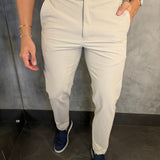 Calça Alfaiataria Skinny Com Ajuste Botão Elástico Ponto H Areia