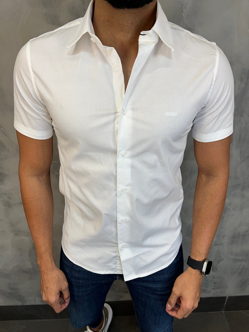 Camisa Social Elastano Slim M/C Kingejoe Branco