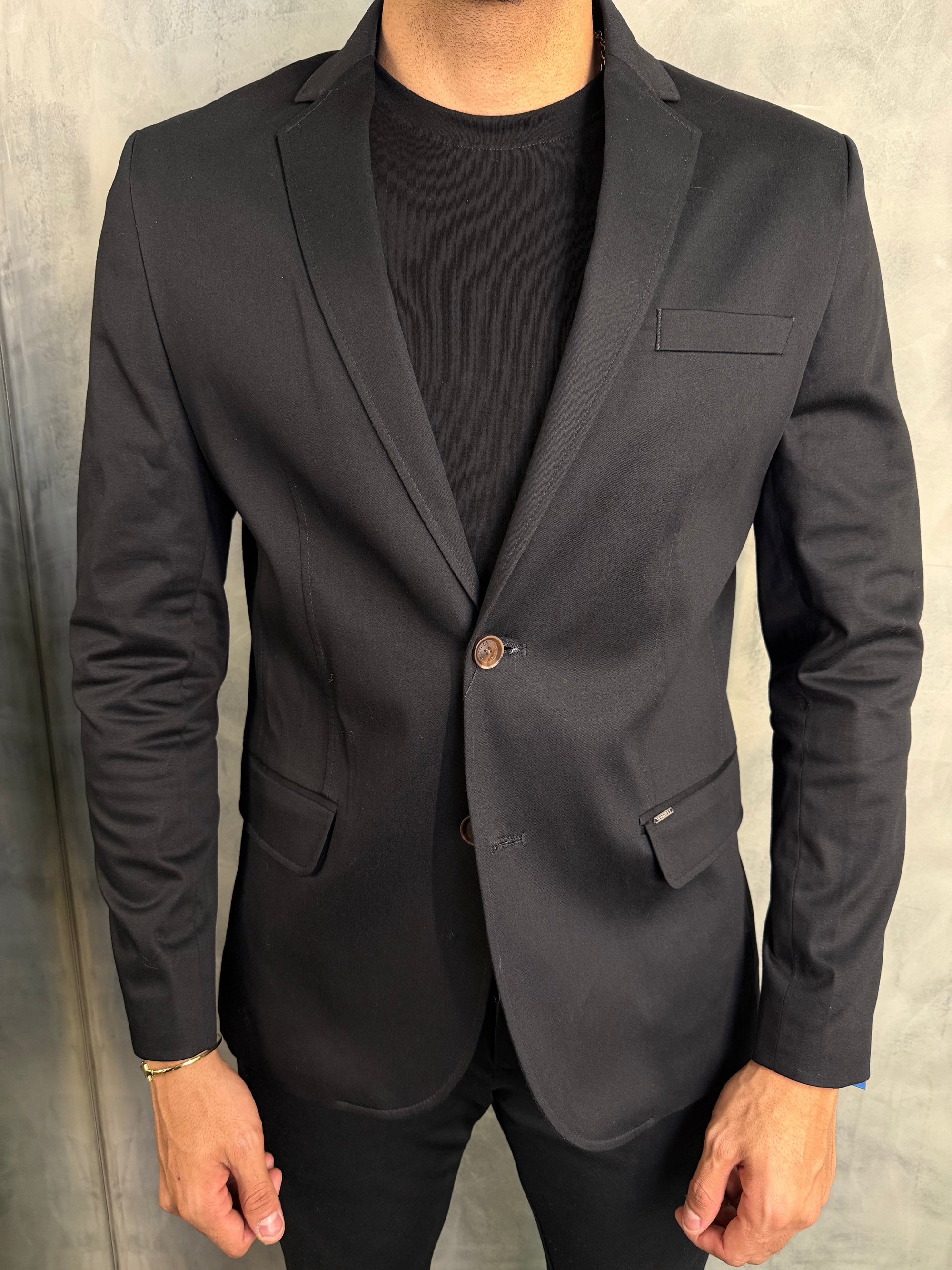 Blazer Slim Sarja Liso Docthos Preto