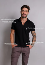 Camisa Polo Ziper Preta