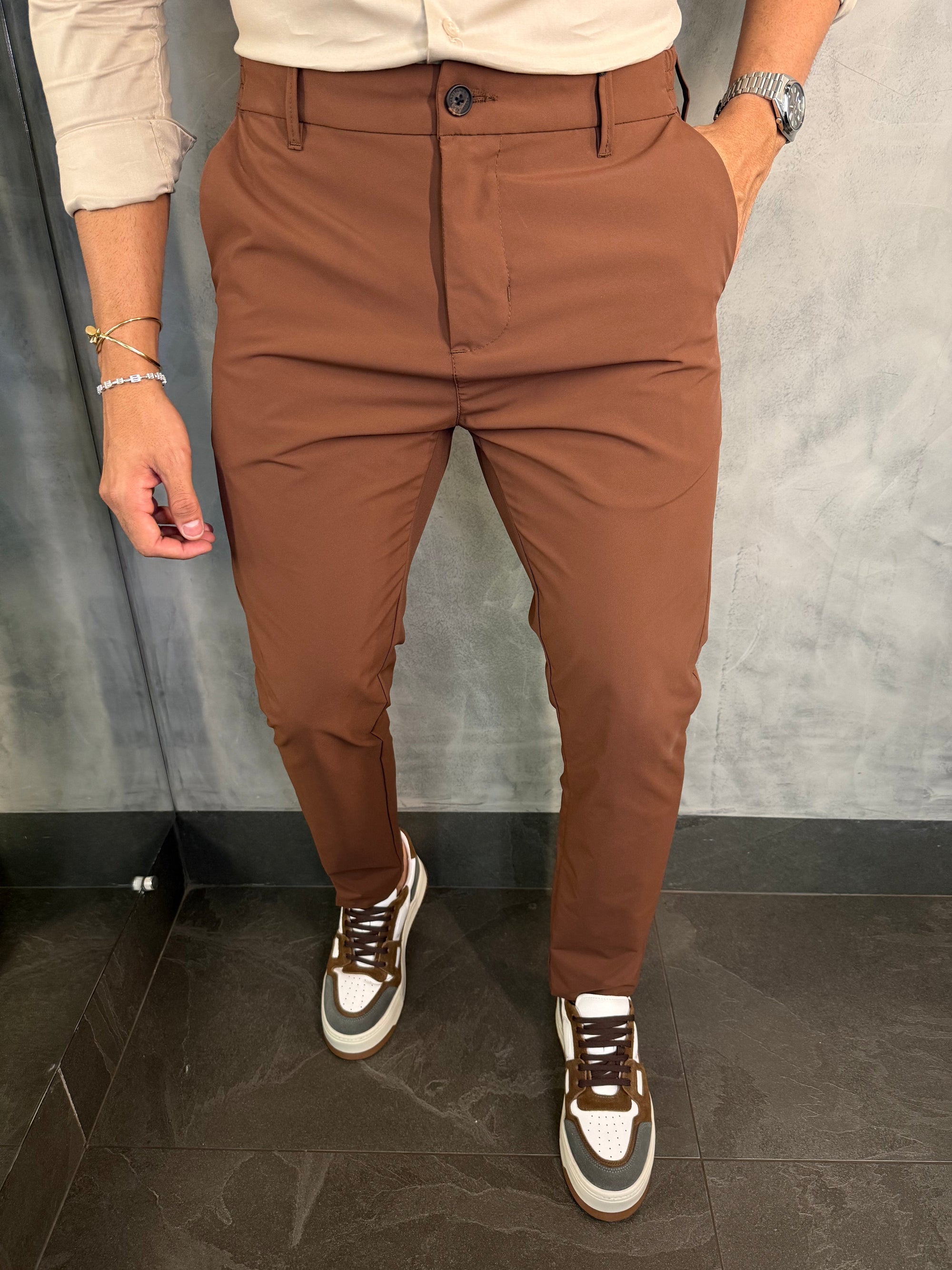 Calça Alf. Slim Tech Kingejoe Marrom