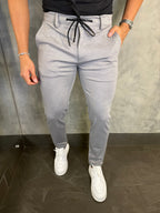 Calça Alfaiataria Skinny Malha Com Cadarço Ponto H Cinza