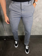 Calça Alfaiataria Slim Fivela Para Ajuste Mini Xadrez Barezy