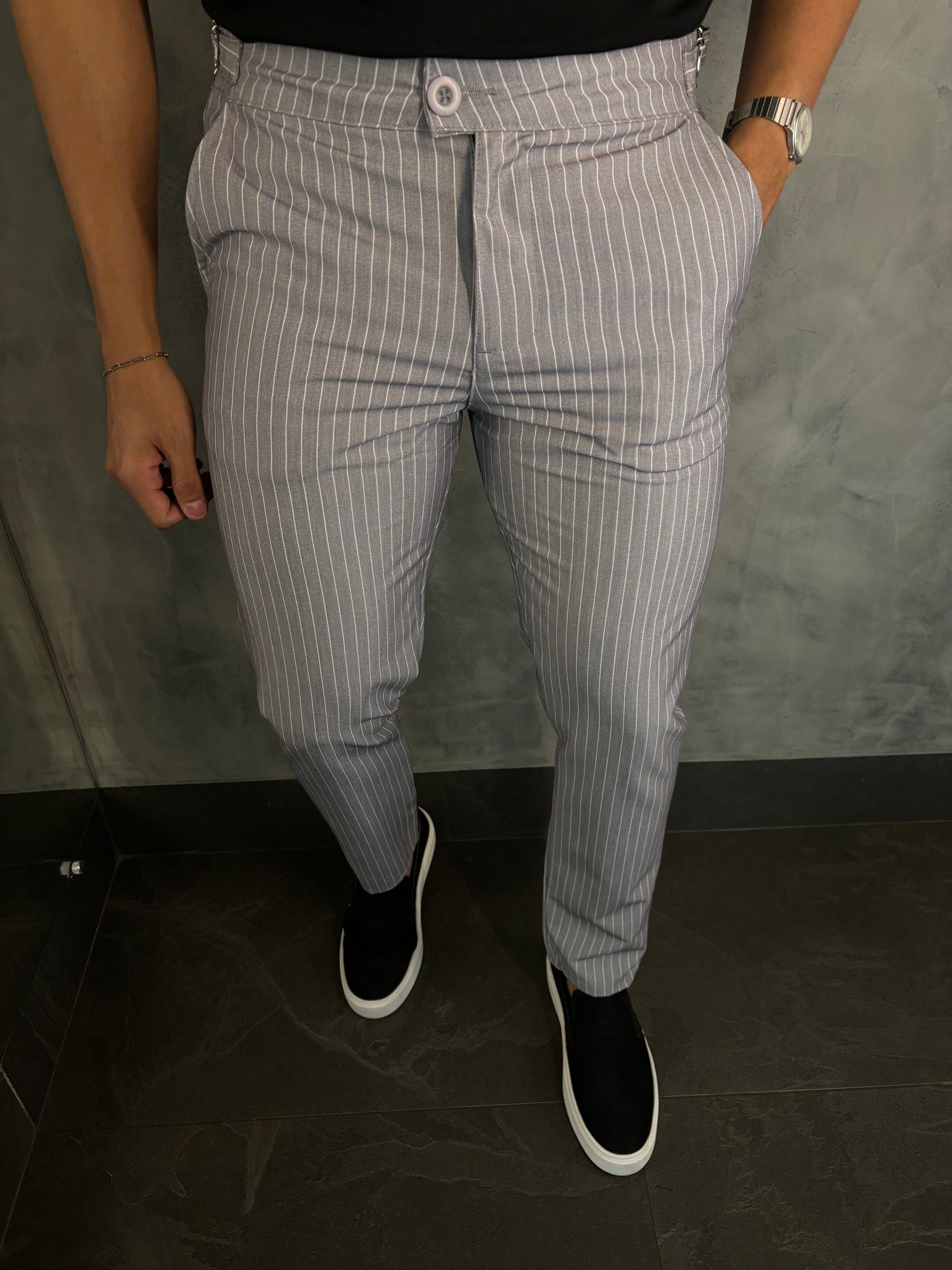 Calça Alf. Listrado Ponto H Cinza Cl