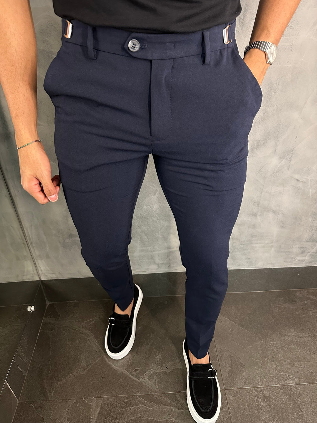 Calça Alf Atenas Ajuste Fivela Ponto H Marinho