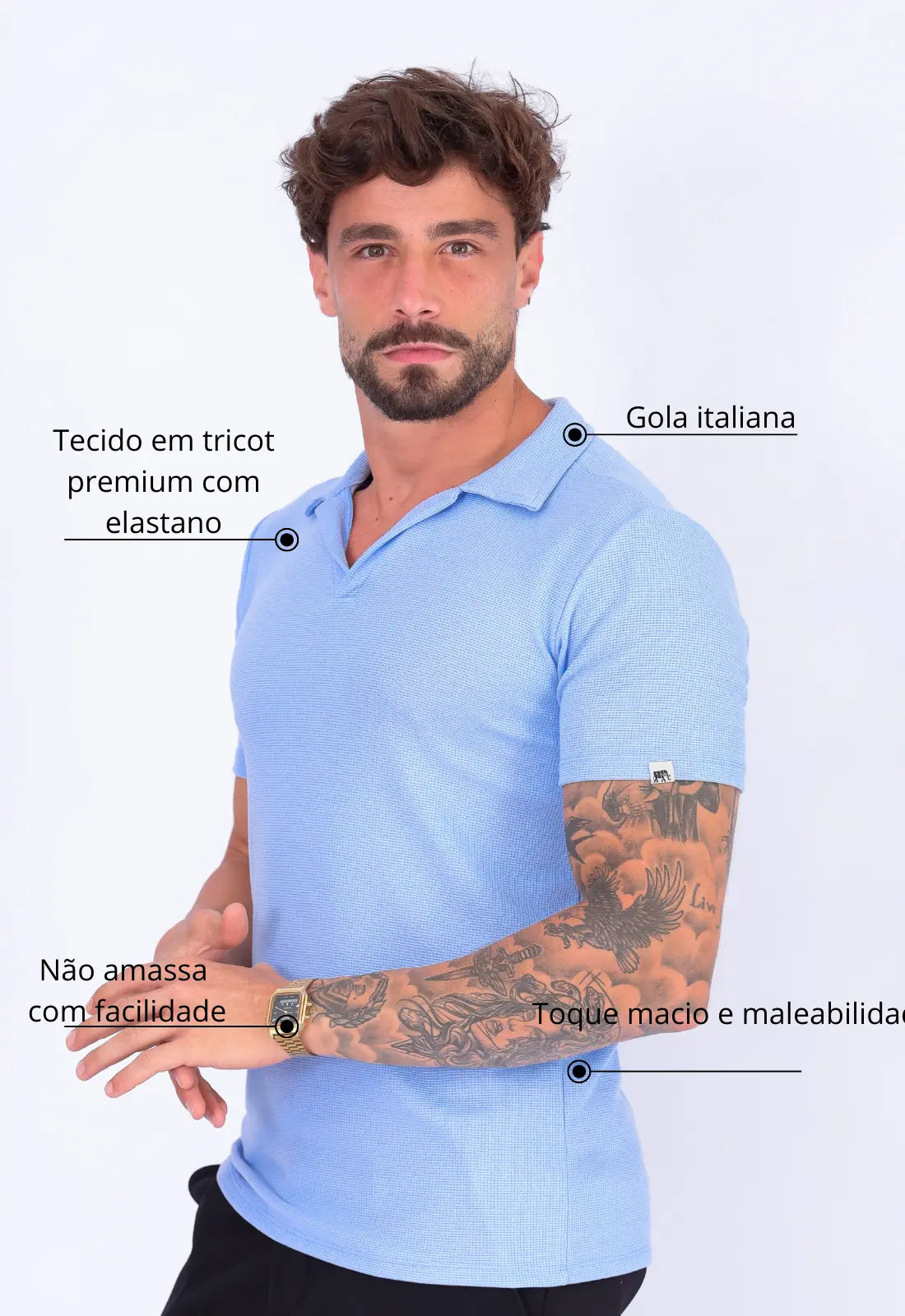 Camisa Polo Italiana Tricot Azul Claro