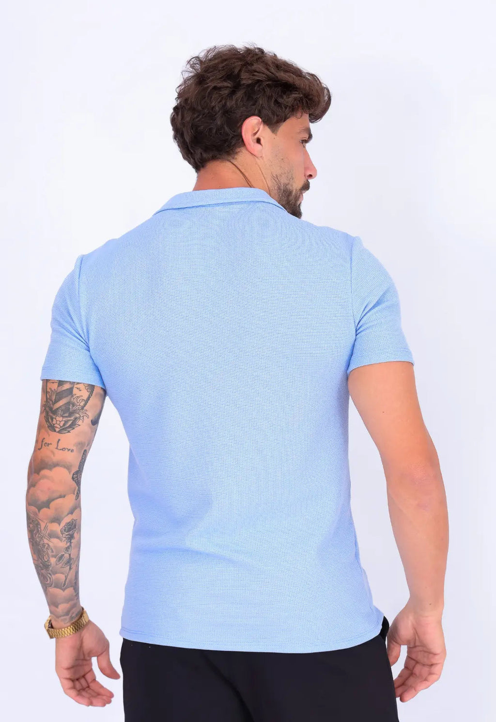 Camisa Polo Italiana Tricot Azul Claro