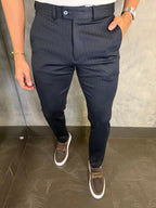 Calça Alf Malha Slim Risca De Giz Ponto H Marinho