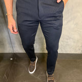 Calça Alf Malha Slim Risca De Giz Ponto H Marinho