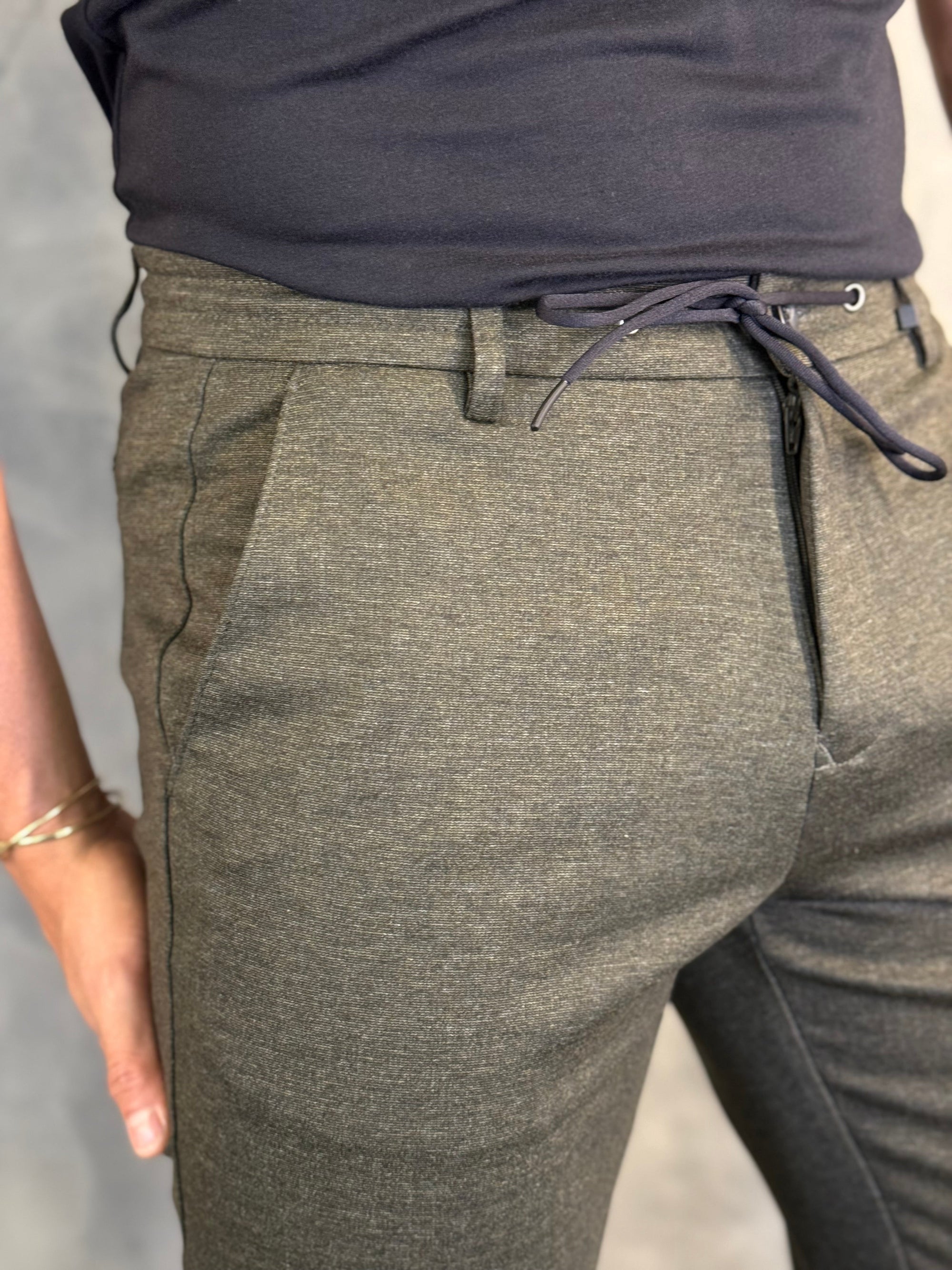 Calça Alf. Malha Slim C/ Cadarço Ponto H Verde Musgo