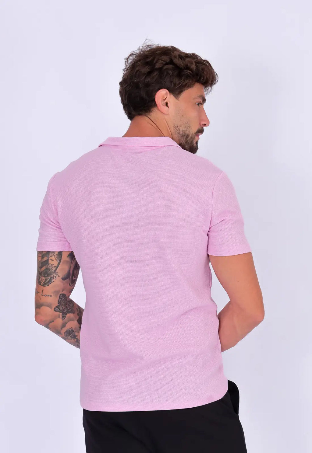 Camisa Polo Italiana Tricot Rosa Claro