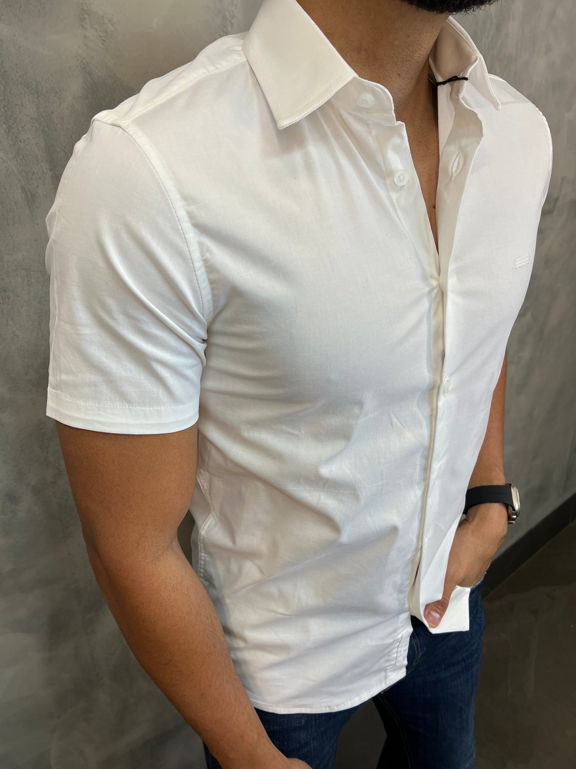 Camisa Social Elastano Slim M/C Kingejoe Branco