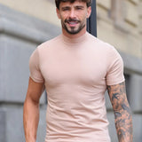 Camiseta Slim Gola Alta Bege