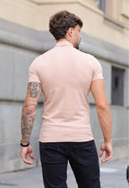Camiseta Slim Gola Alta Bege