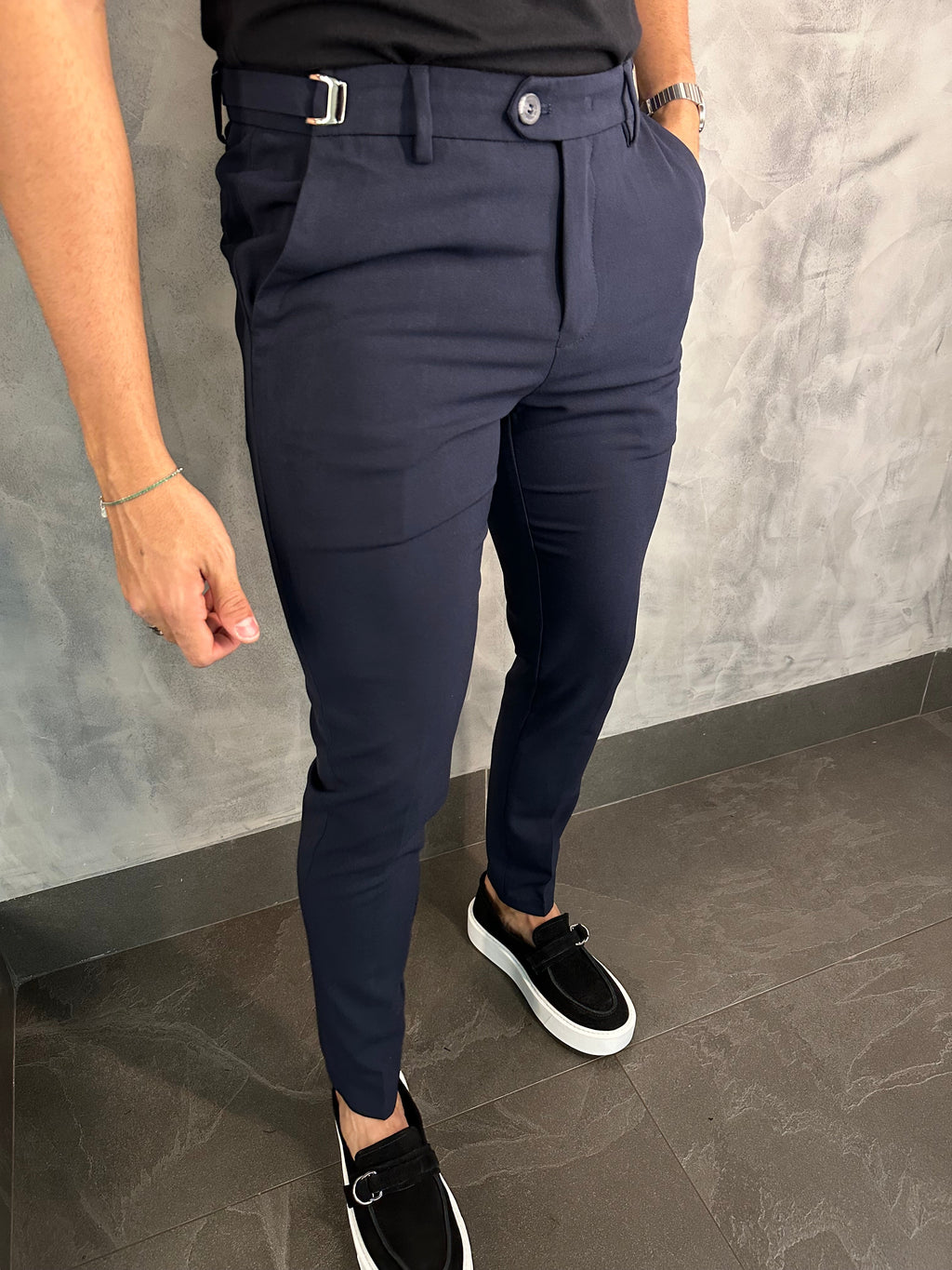 Calça Alf Atenas Ajuste Fivela Ponto H Marinho