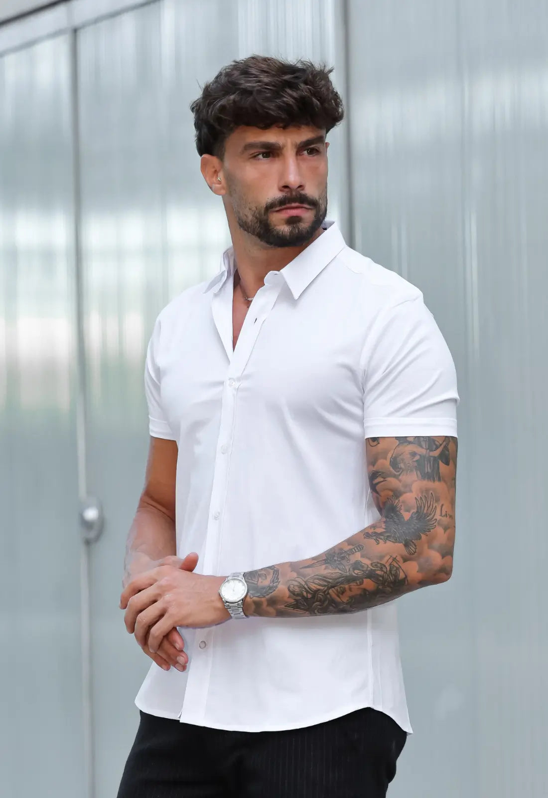 Camisa Masculina Manga Curta Slim Branca