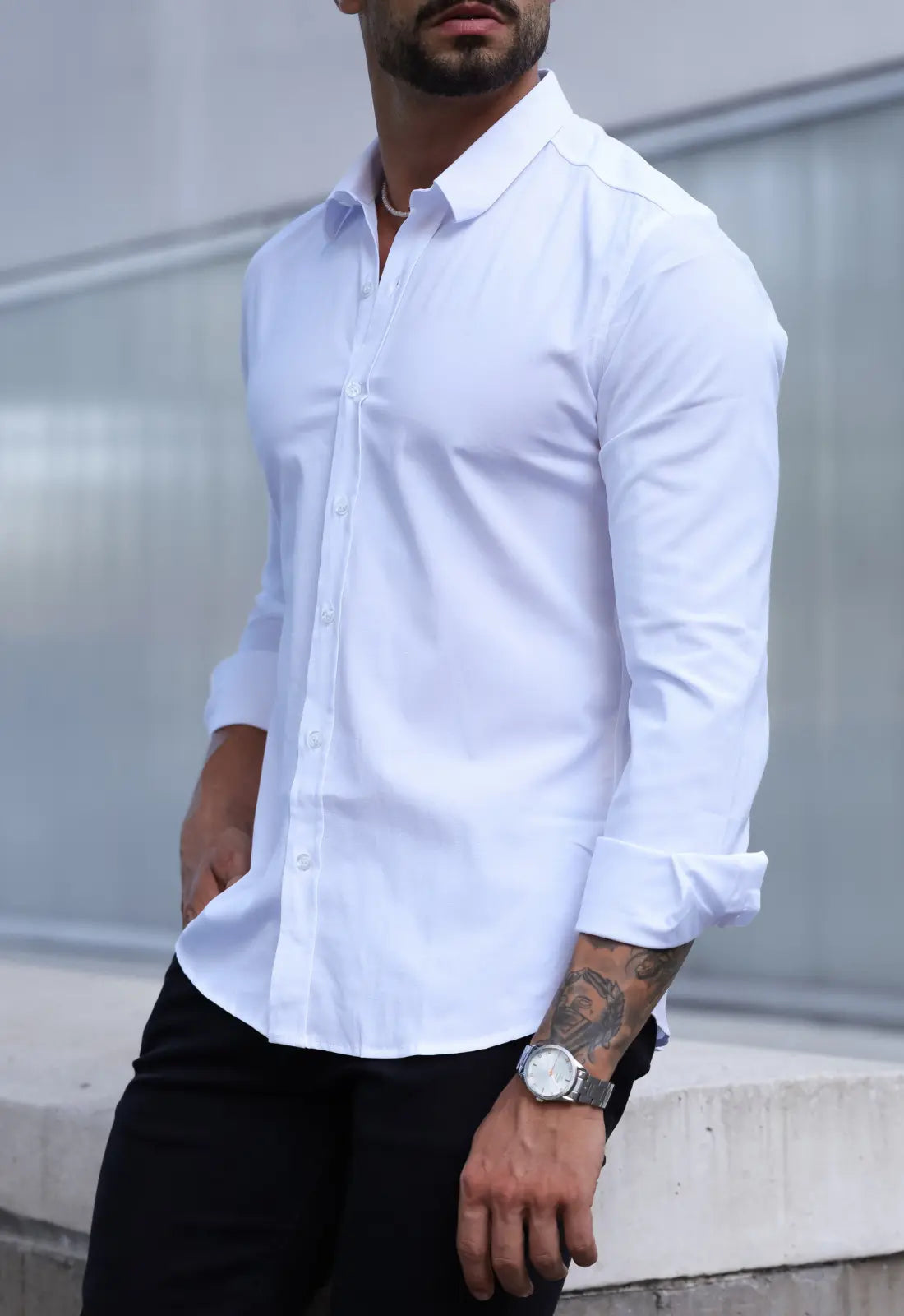 Camisa Masculina Manga Longa Slim Branca