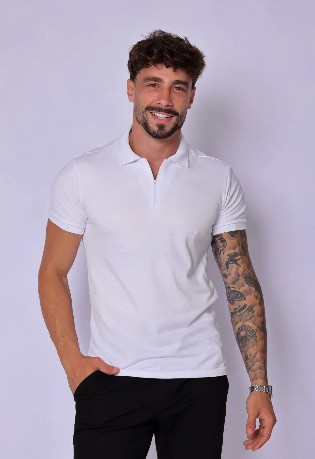 Camisa Polo Ziper Branca