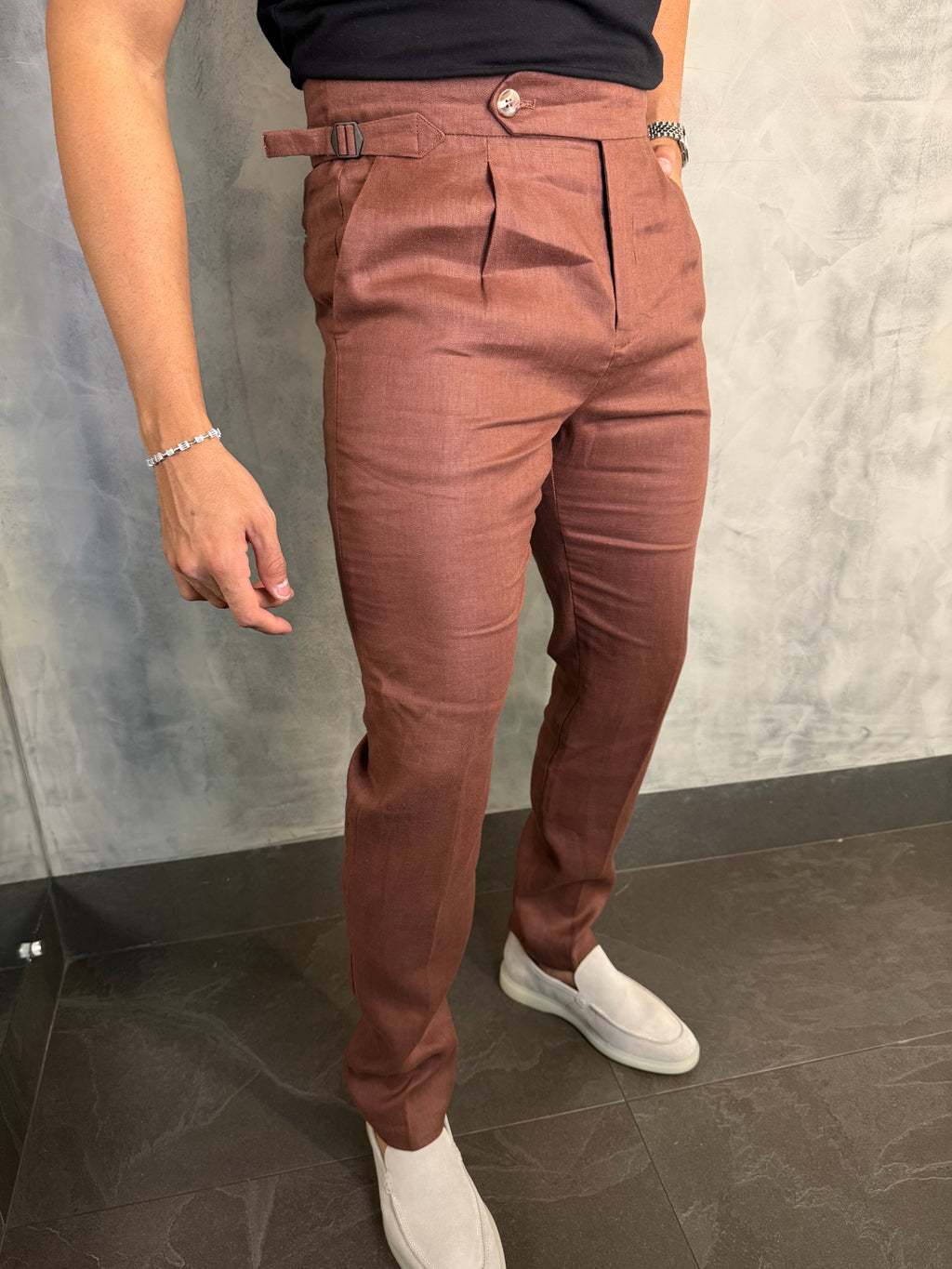 Calça Alf. Gurkha Puro Linho Ponto H Marrom