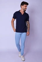 Camisa Polo Italiana Tricot Azul Marinho