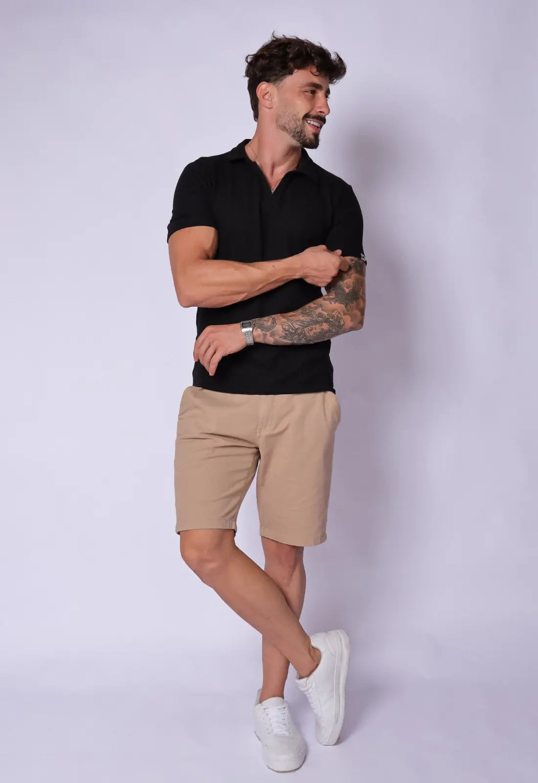 Camisa Polo Italiana Tricot Preta