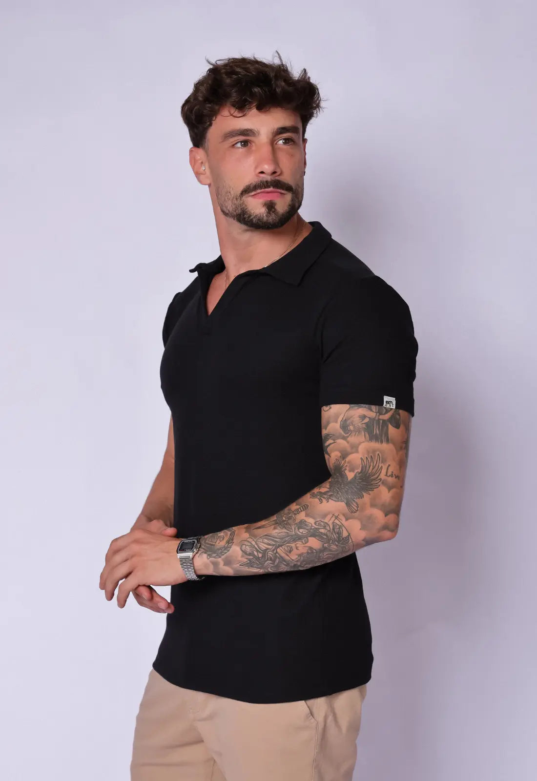 Camisa Polo Italiana Tricot Preta