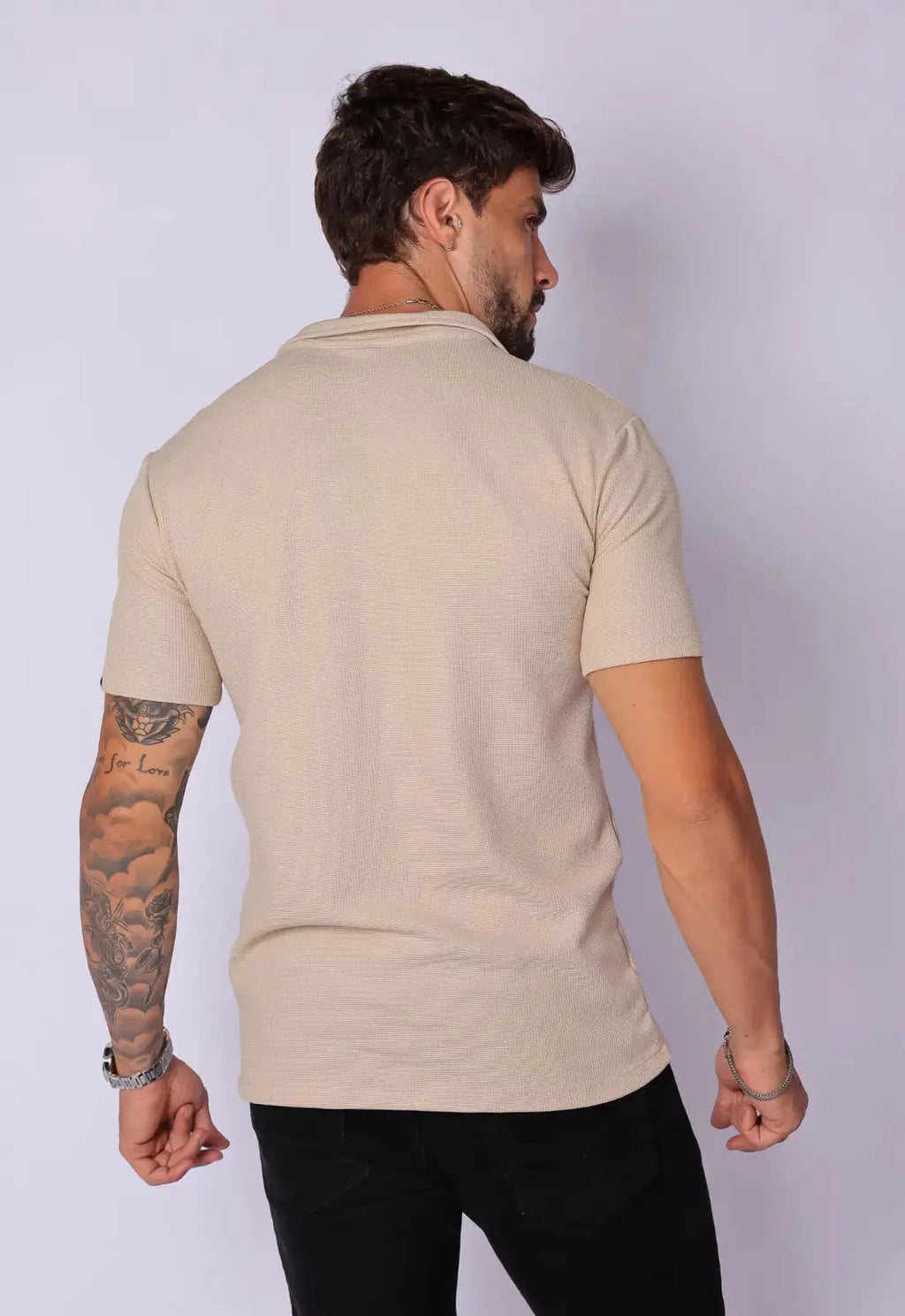 Camisa Polo Italiana Tricot Bege