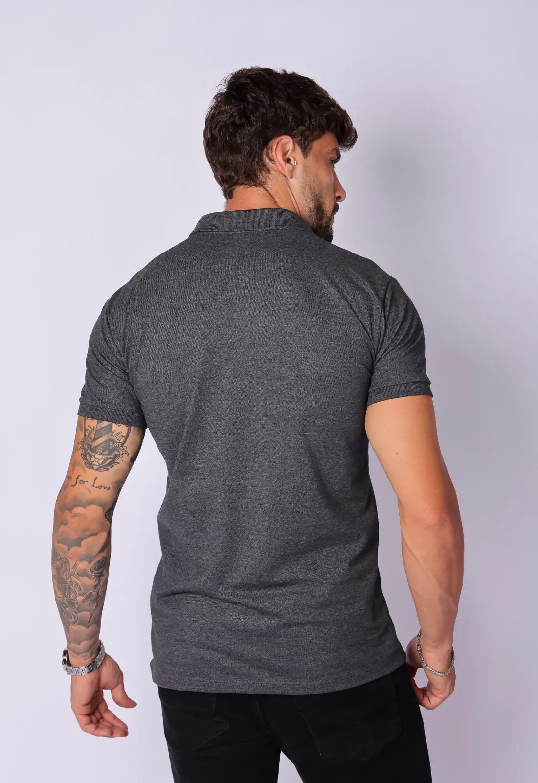 Camisa Polo Ziper Chumbo