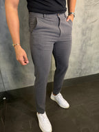 Calça Alf. Slim Stretch C/ Ajuste Botão Ponto H Chumbo