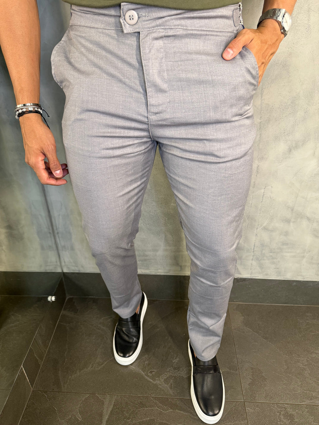 Calça Alf. Veneza Ponto H Cinza Médio