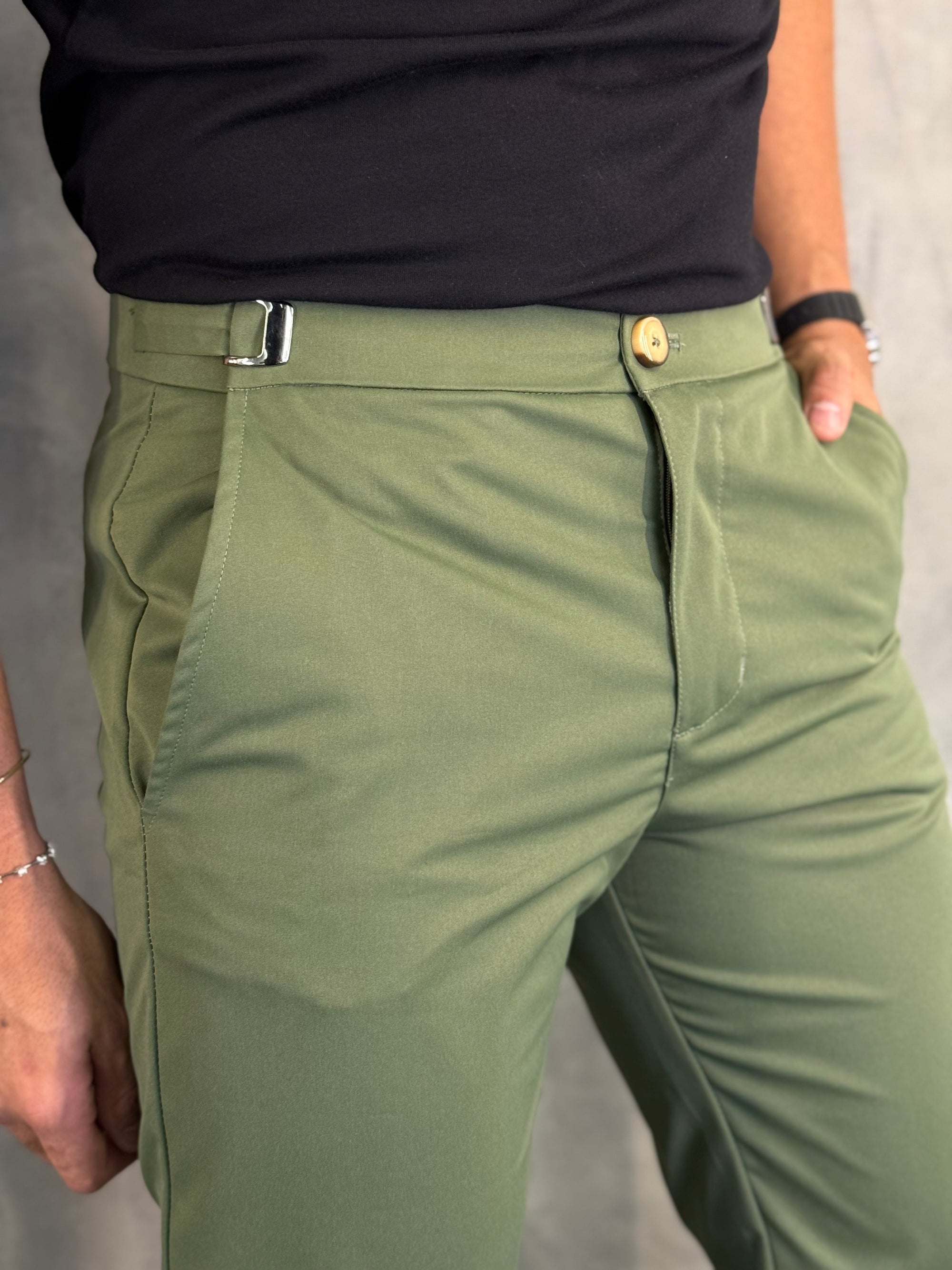 Calça Alf. Mônaco Ajuste Catraca Ponto H Verde Musgo