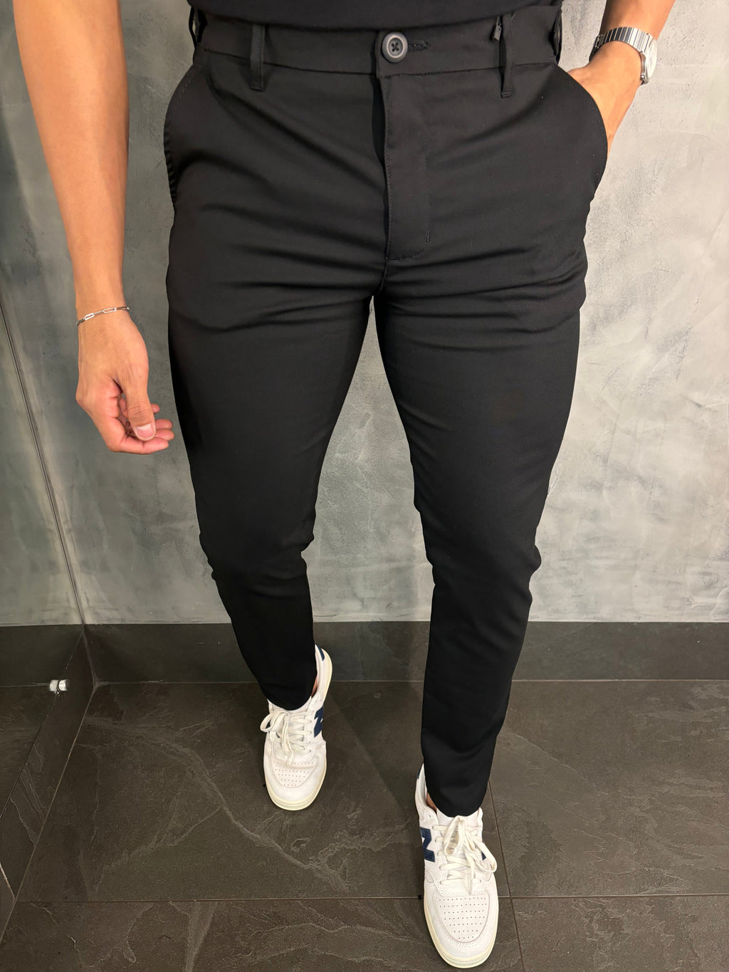 Calça Alf. Ajuste Botão Ponto H Preto