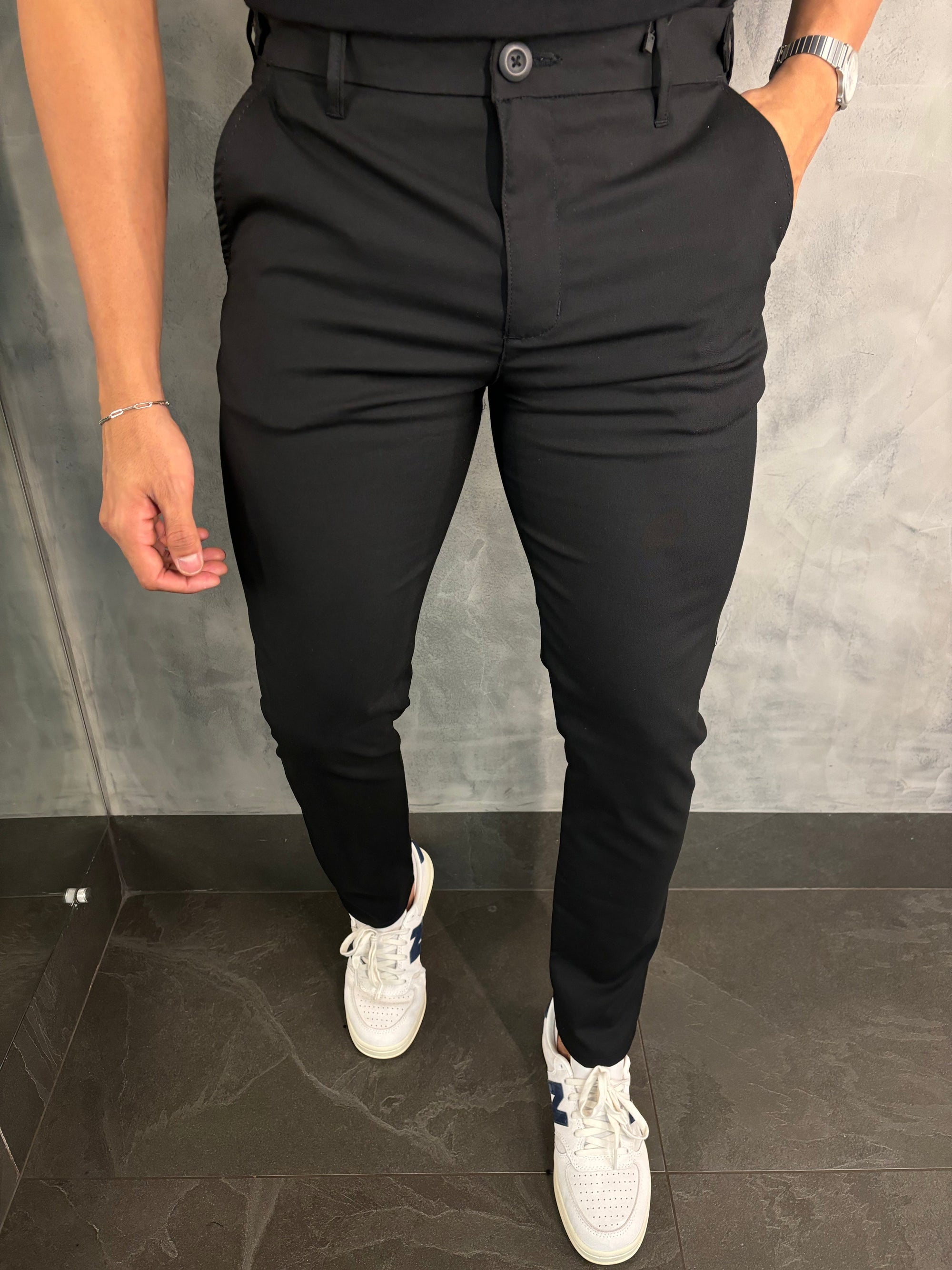 Calça Alf. Ajuste Botão Ponto H Preto