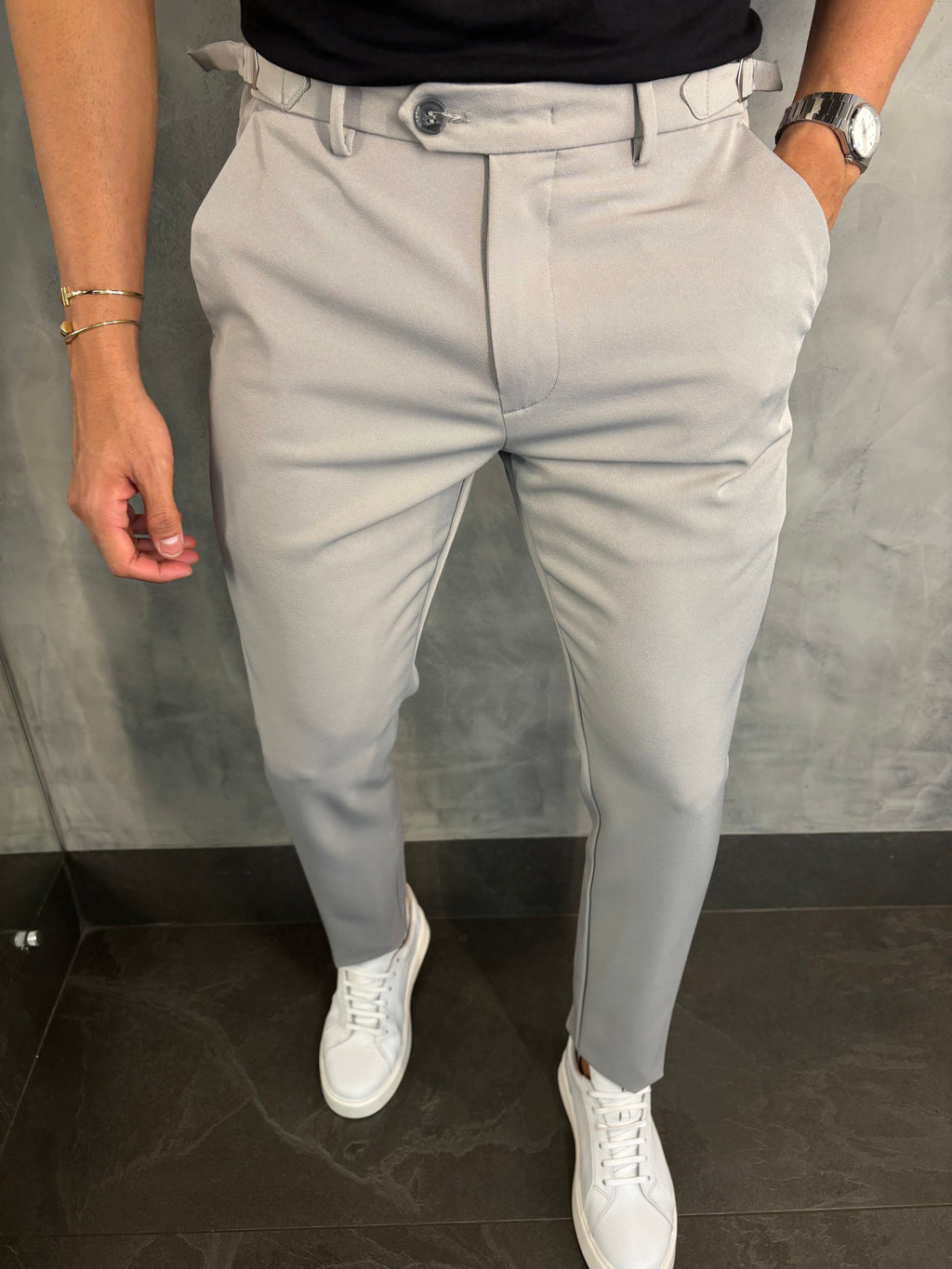 Calça Alf. Verona Ajuste Lateral Ponto H Cinza Giz