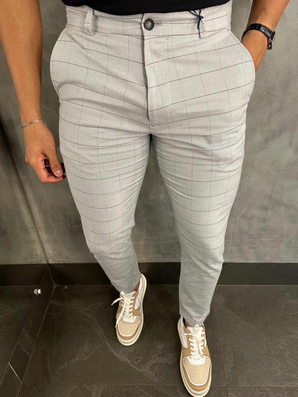 Calça Alf. Sarja Skinny Fio Tinto Xadrez Barezy